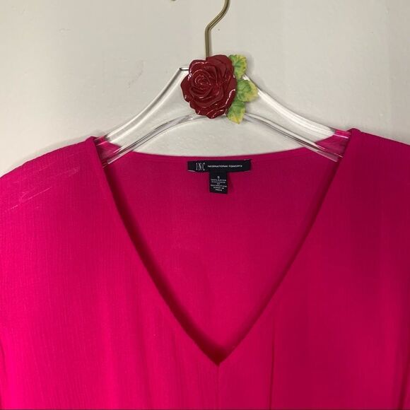 INC brand Women's Gauze Tie-Front Top Fuchsia Long-sleeves NWT Small - Picture 6 of 8